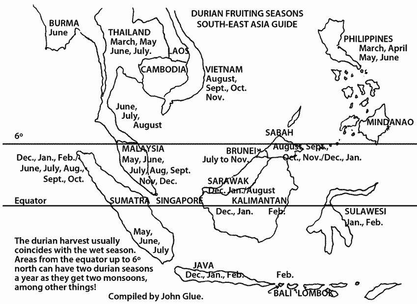 Map of the durian fruiting seasons in South East Asia.